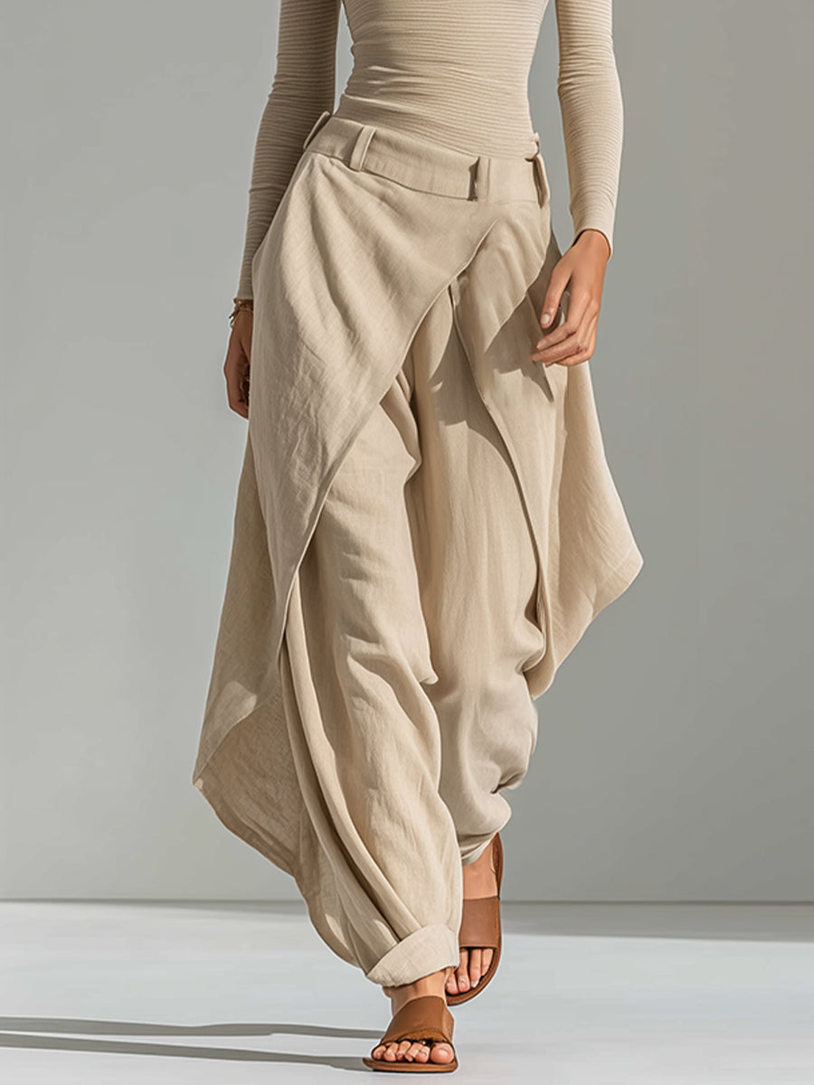 Delphine | Beige Boat Neck Top and Wide Ruffle Pants