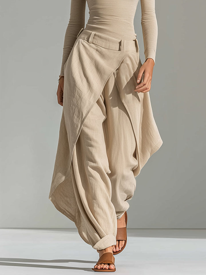 Delphine | Beige Boat Neck Top and Wide Ruffle Pants