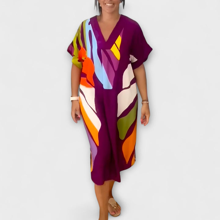 Roos - Colorful Leaf Pattern Everyday Dress