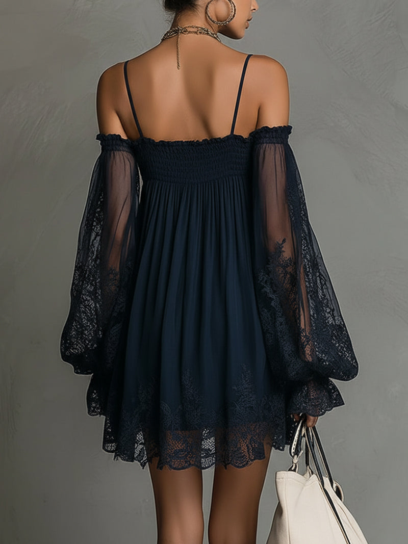 Nea - Mini Dress with Bare Shoulders and Lace