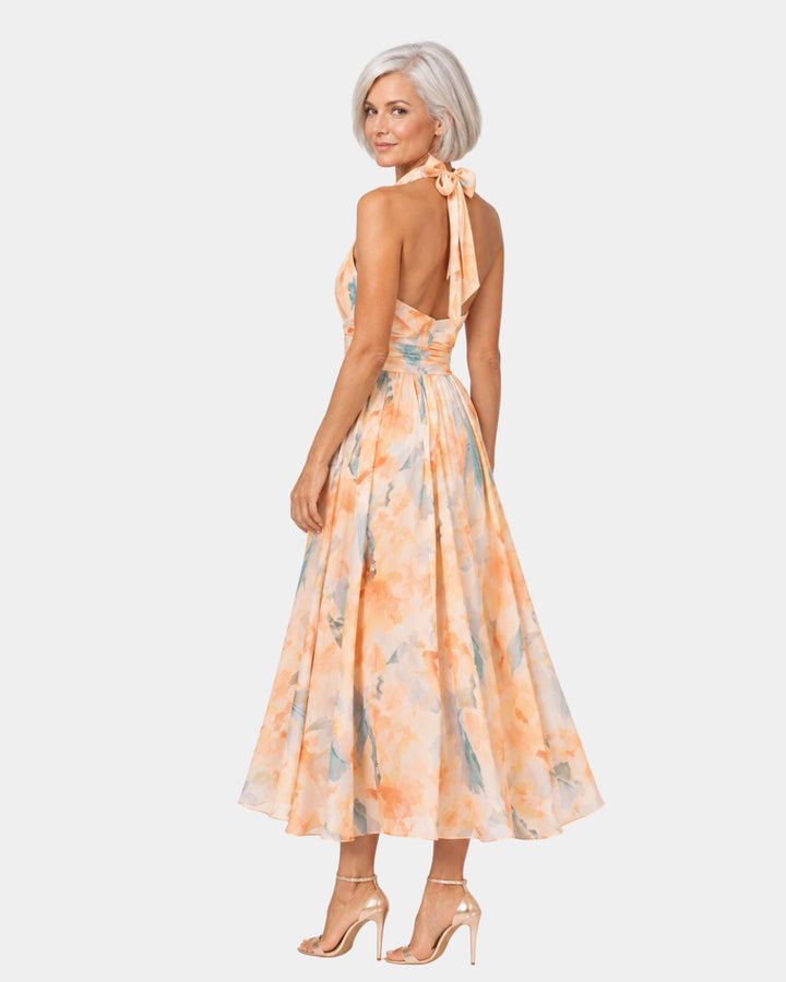 Louna | Halter Neck Dress with Watercolor Print