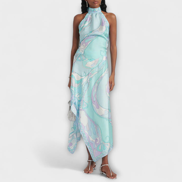 Everly - Halterneck Top and Asymmetrical Midi Dress Set