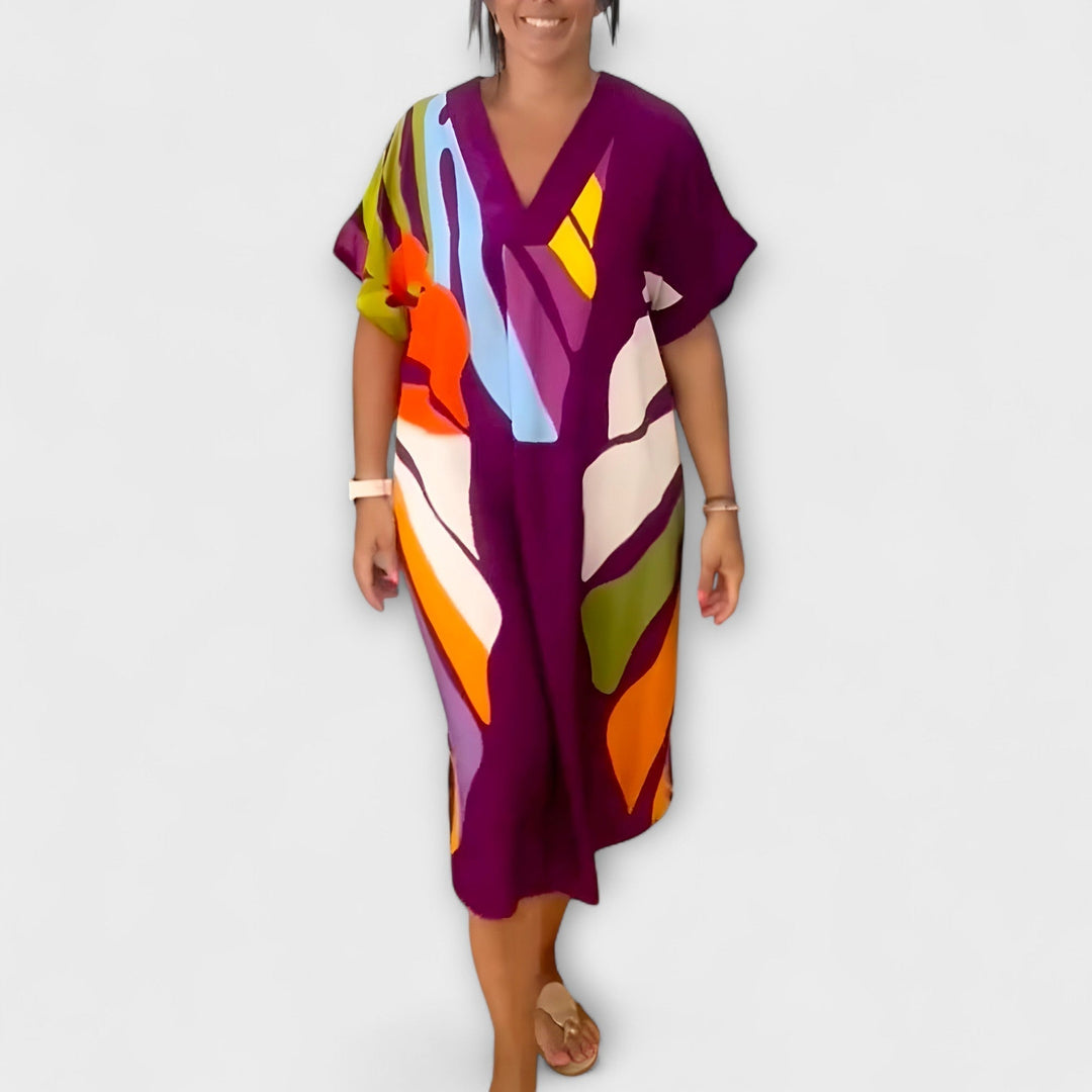 Roos - Colorful Leaf Pattern Everyday Dress