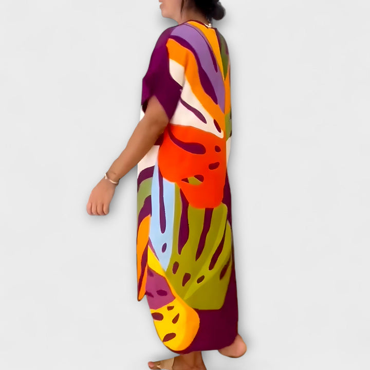 Roos - Colorful Leaf Pattern Everyday Dress
