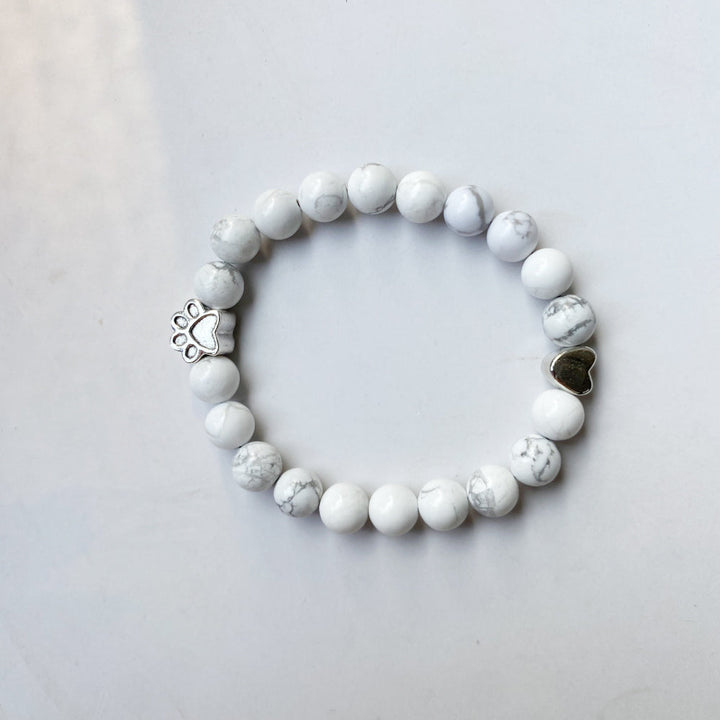 Handcrafted Natural Stone Paw Bracelet with Heart Charm