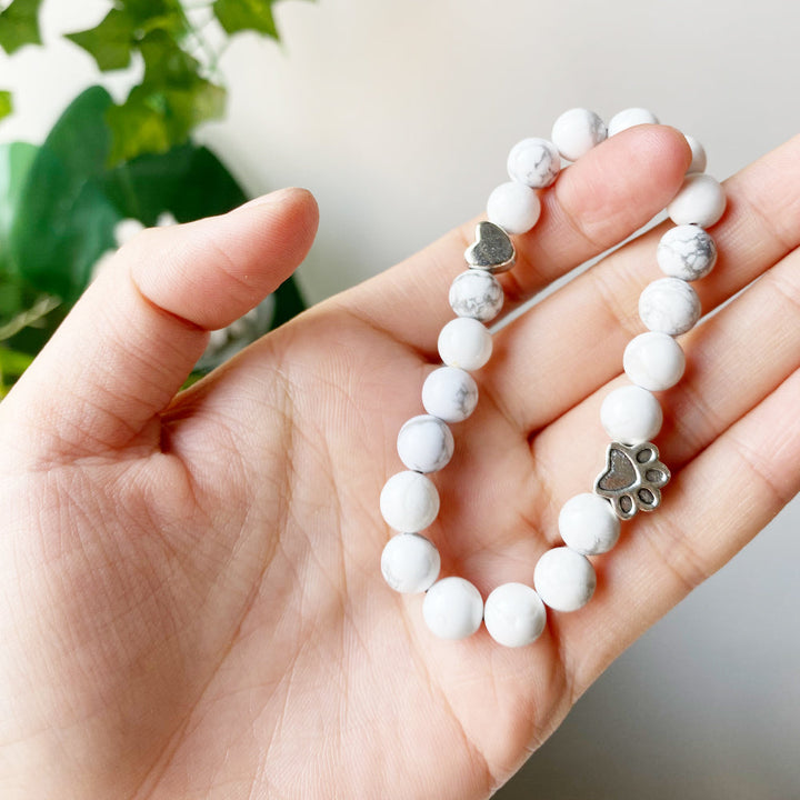 Handcrafted Natural Stone Paw Bracelet with Heart Charm