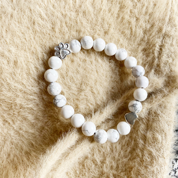 Handcrafted Natural Stone Paw Bracelet with Heart Charm