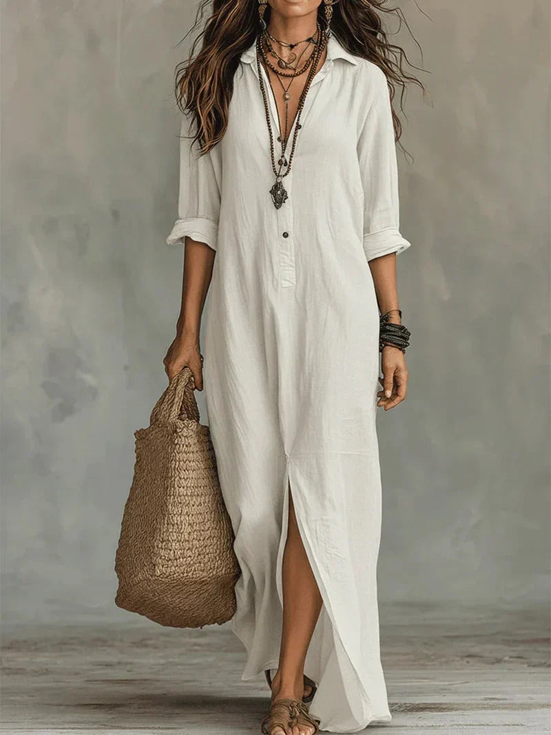 Anni – Loose Black Maxi Dress with Buttons
