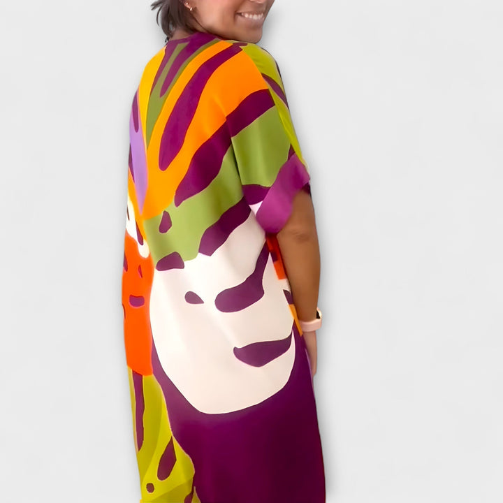 Roos - Colorful Leaf Pattern Everyday Dress