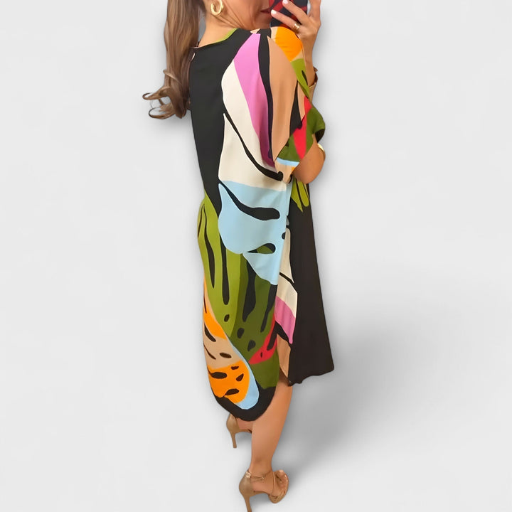 Roos - Colorful Leaf Pattern Everyday Dress