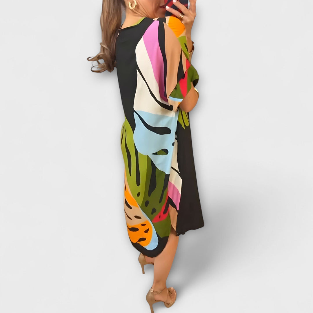Roos - Colorful Leaf Pattern Everyday Dress