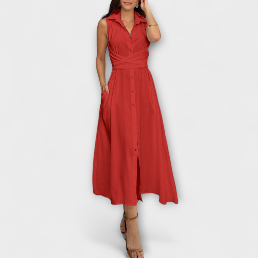Mira - Stylish midi dresses with solid color fastening and tie details
