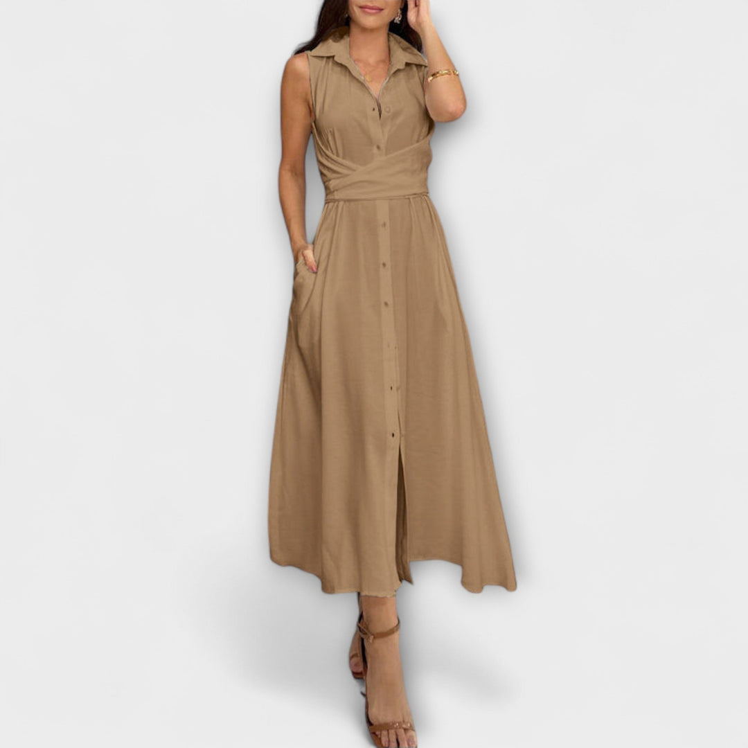 Mira - Stylish midi dresses with solid color fastening and tie details