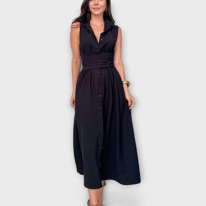 Mira - Stylish midi dresses with solid color fastening and tie details