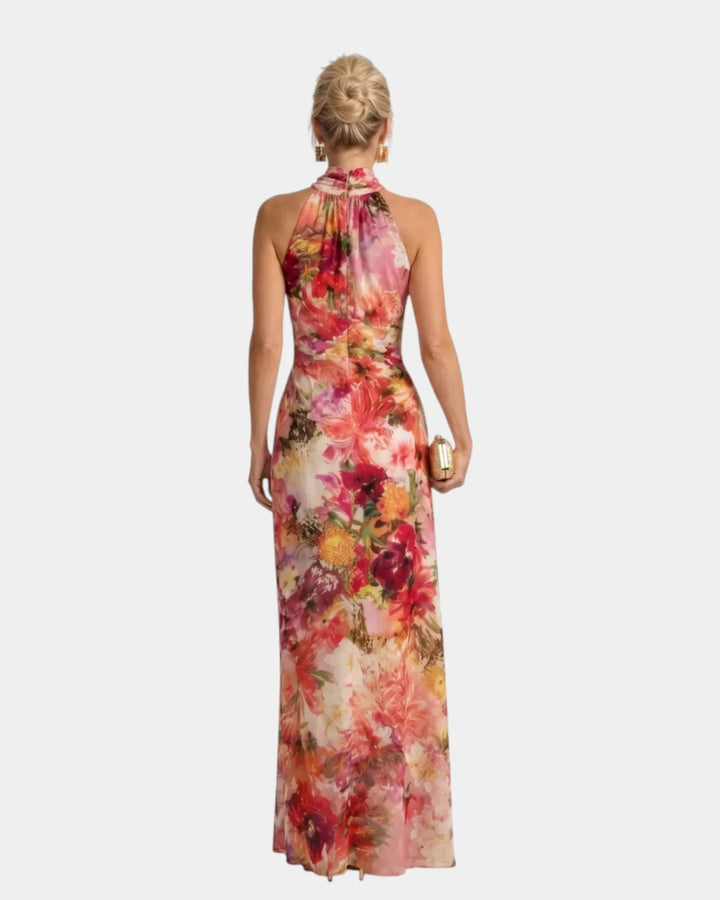 Cyanelle | Floral Maxi Dress with Halter Neck