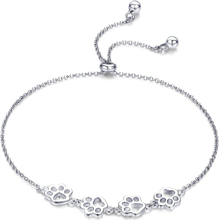Sterling Silver Dog Paw Print Bracelet – Adjustable