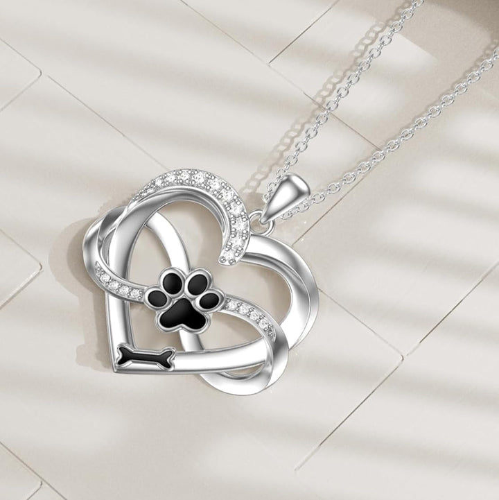Infinity Necklace with Heart & Paw in Silver – Symbolic Pet Jewellery
