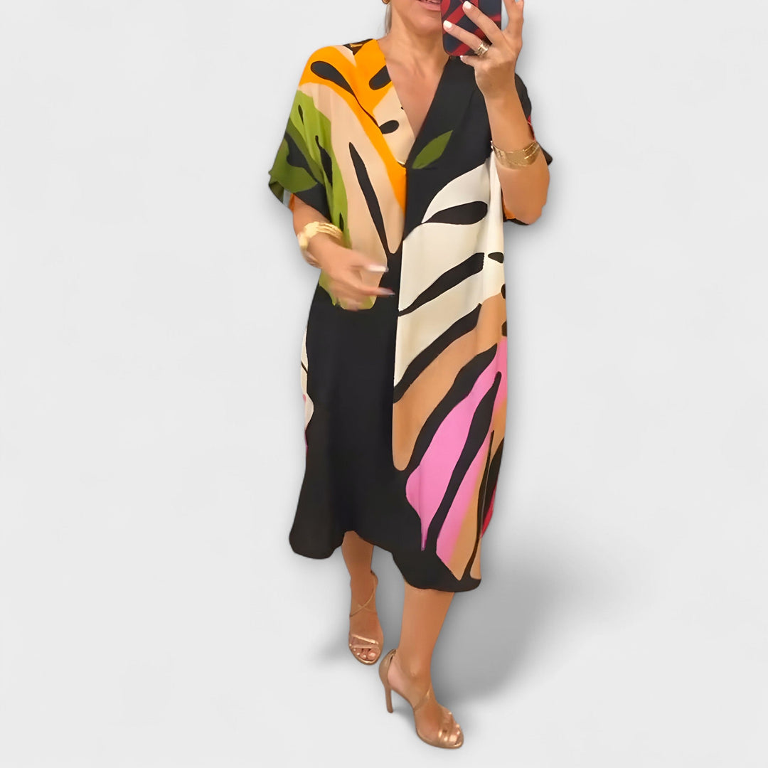 Roos - Colorful Leaf Pattern Everyday Dress