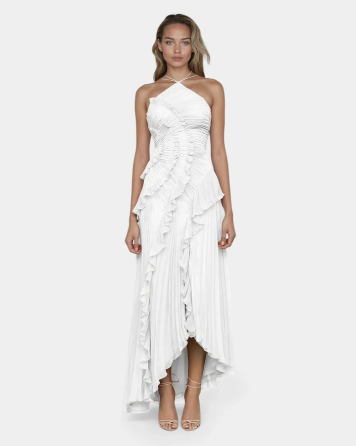 Féodora I Lavender Asymmetrical Maxi Dress with Ruffles