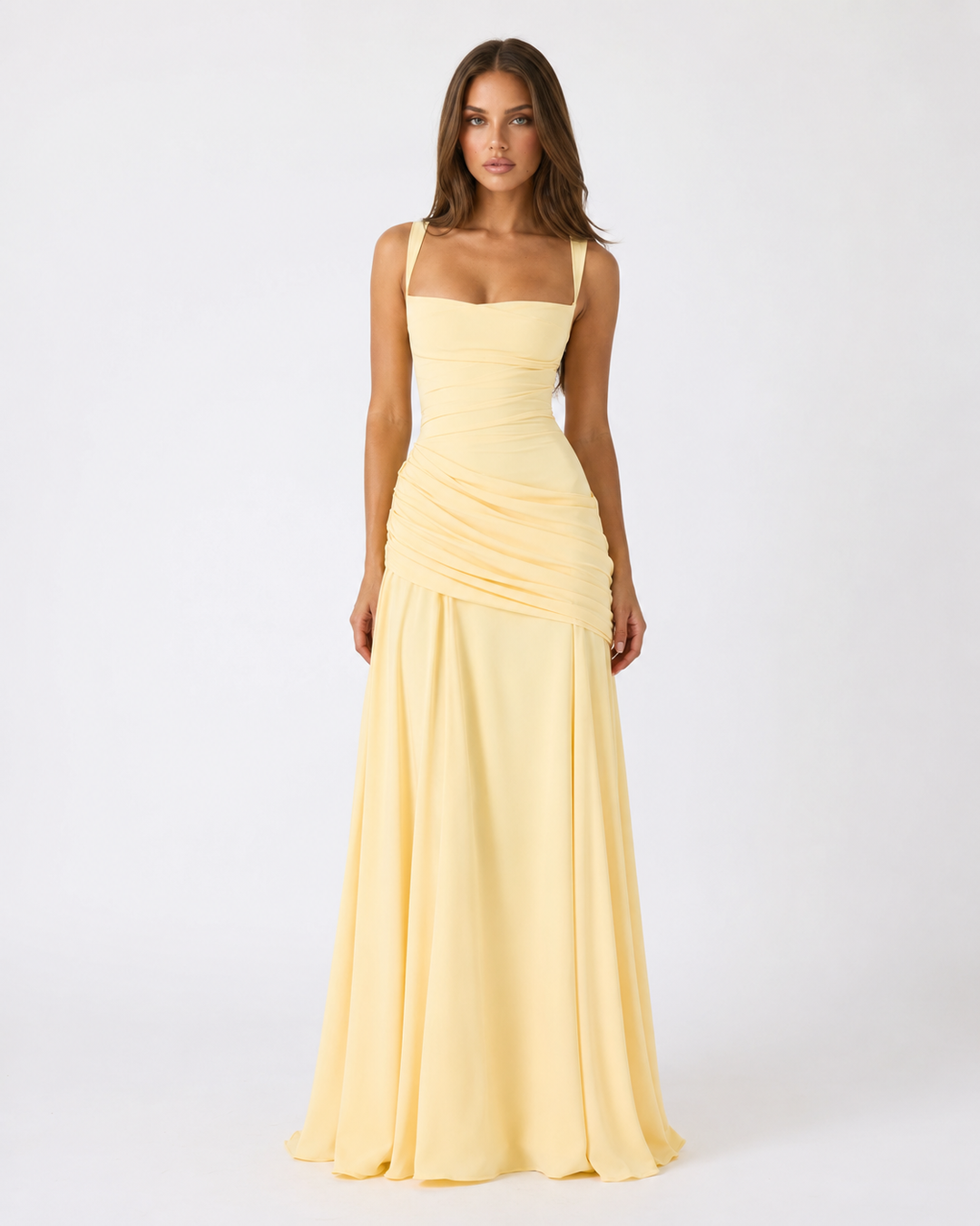 Enni – Pleated Maxi Dress with Square Neckline