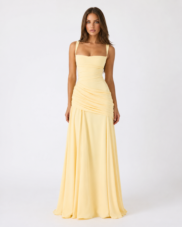 Enni – Pleated Maxi Dress with Square Neckline
