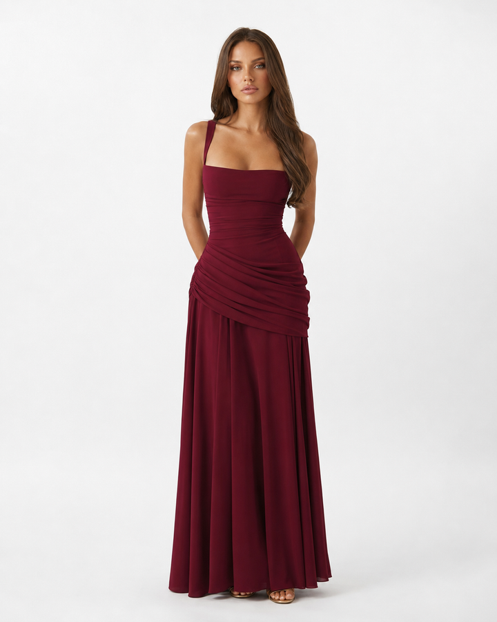 Enni – Pleated Maxi Dress with Square Neckline