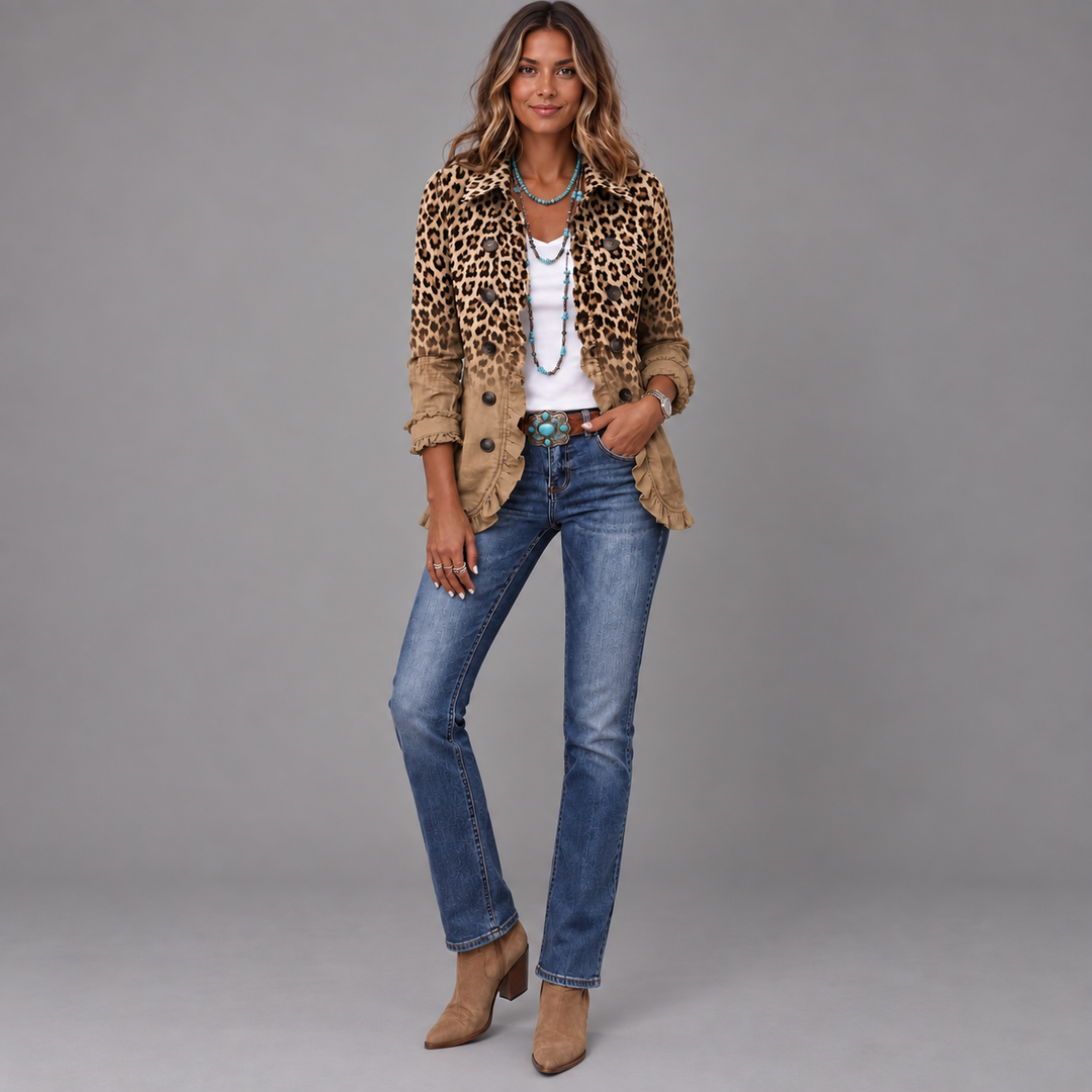 Donatella | Vintage Gradient Leopard Print Ruffled Jacket