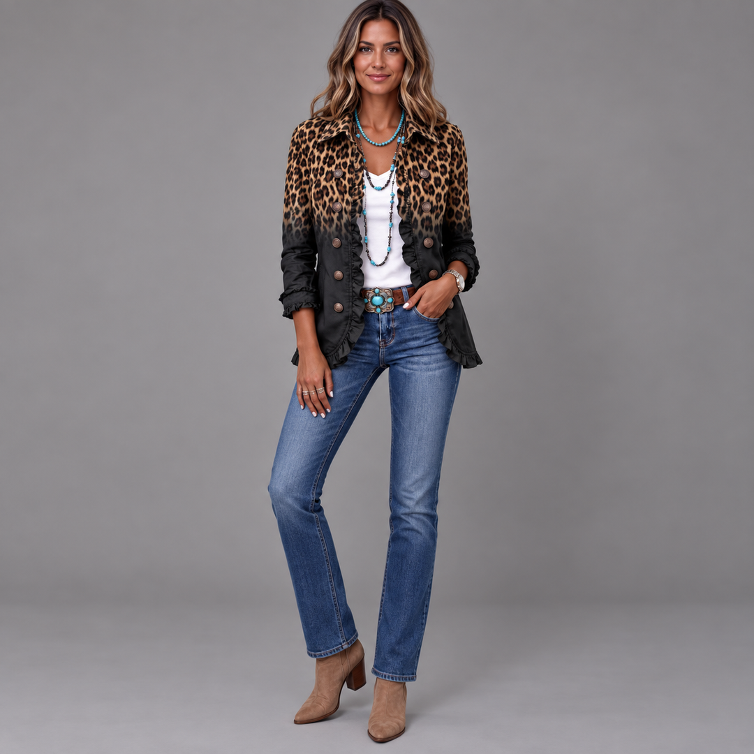 Valentina | Ombre Leopard Blazer with Ruffles