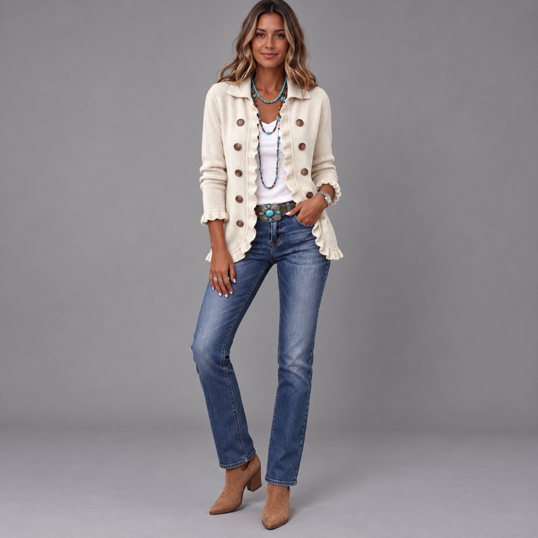 Vittoria | Ivory Ribbed Jacket with Ruffles