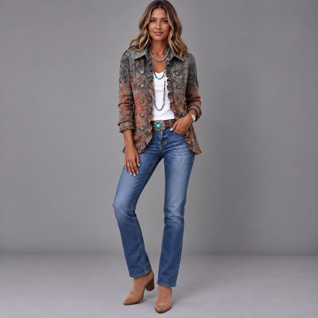 Flavia | Vintage Textured Ombre Jacket with Ruffles