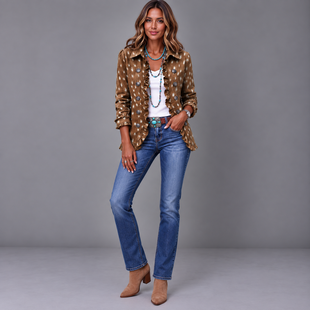 Ilenia | Bohemian Animal Print Jacket with Ruffles