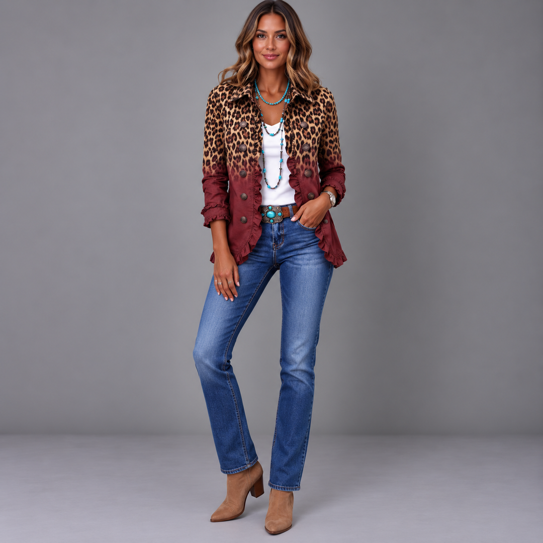 Livia | Ombre Leopard Blazer with Ruffles