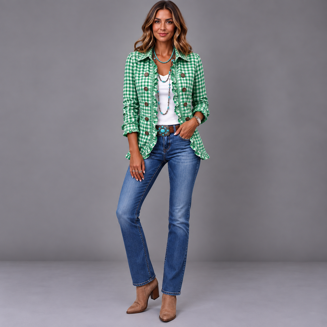 Giulia | Checkered Vichy Blazer with Ruffles and Buttons