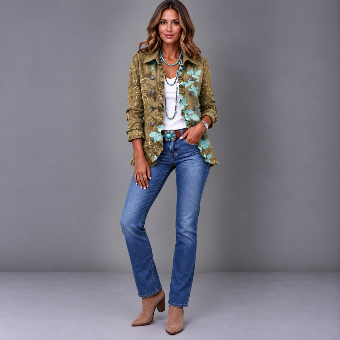 Bianca | Vintage Gradient Floral Bohemian Jacket with Ruffles