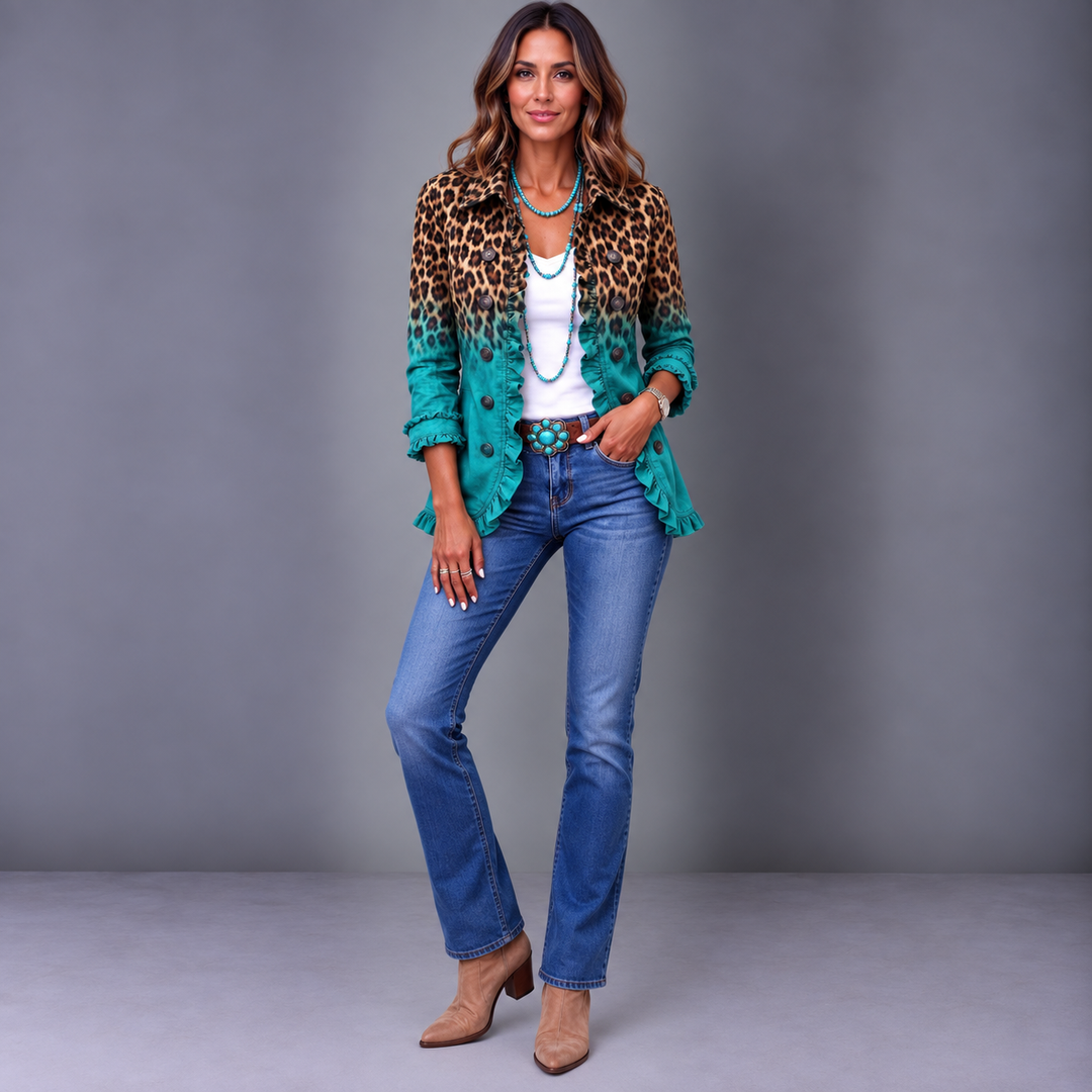 Beatrice | Ombre Leopard Blazer with Ruffles
