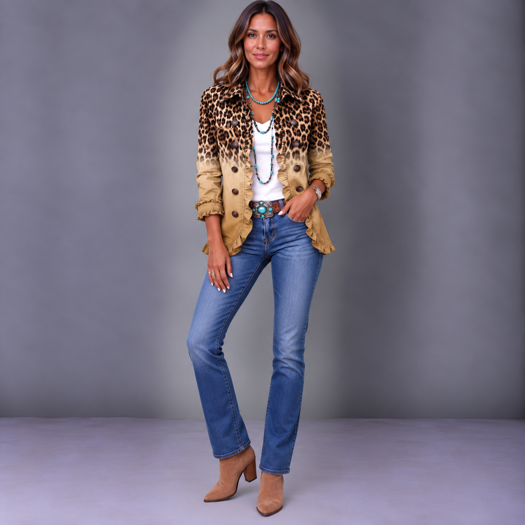 Paola | Ombre Leopard Blazer with Ruffles