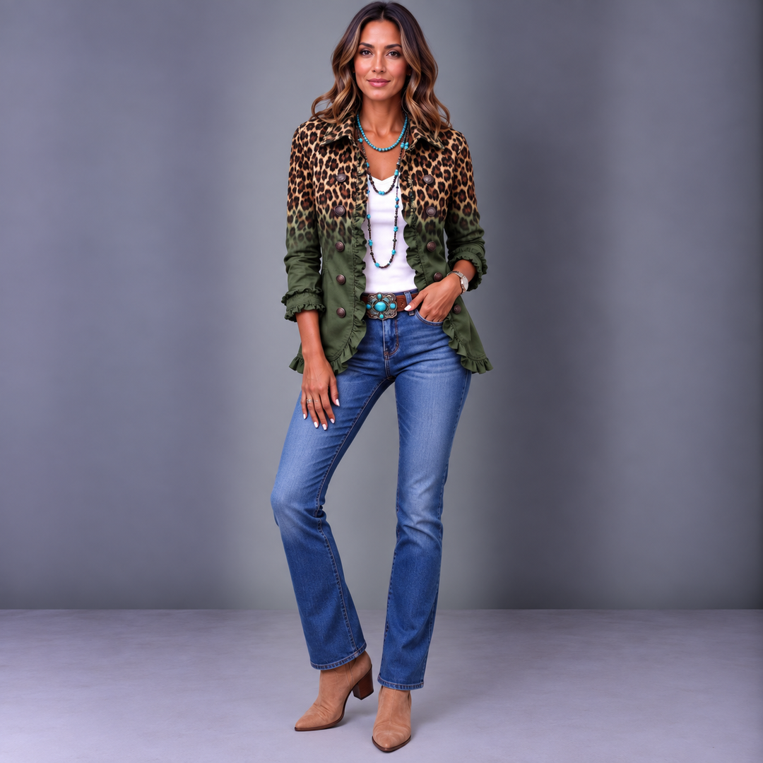 Ludovica | Ombre Leopard Blazer with Ruffles