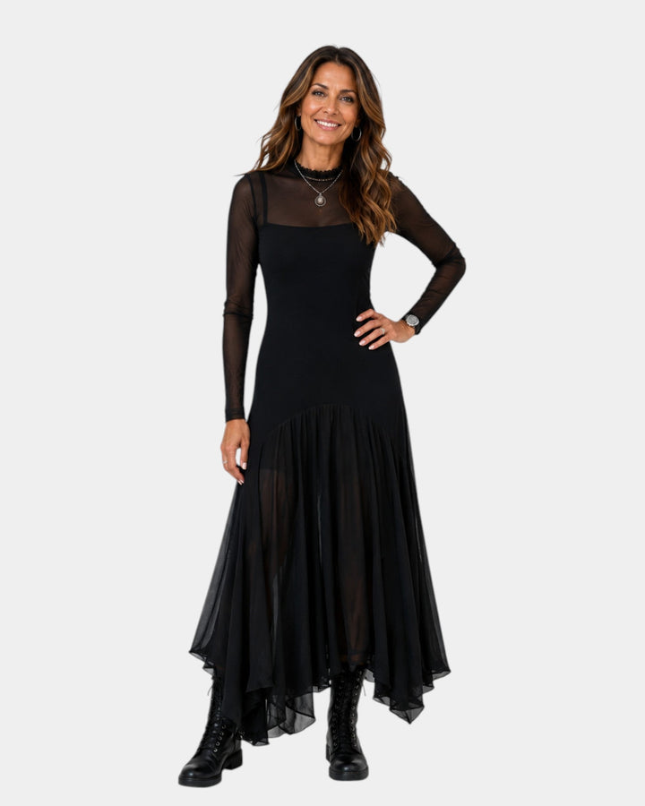 Lunaria | Long Black Tulle Dress with Ethereal Charm