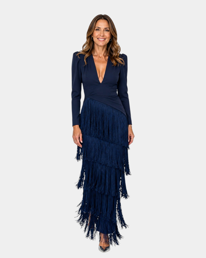 Eulalie | Elegant Midi Dress with Fringe Sleeves