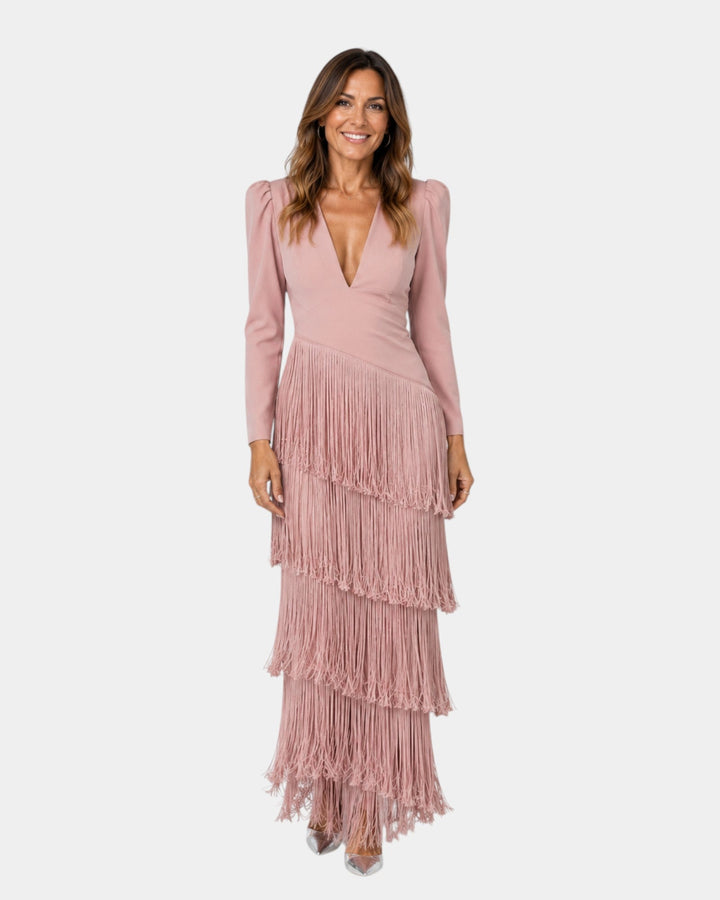 Eulalie | Elegant Midi Dress with Fringe Sleeves
