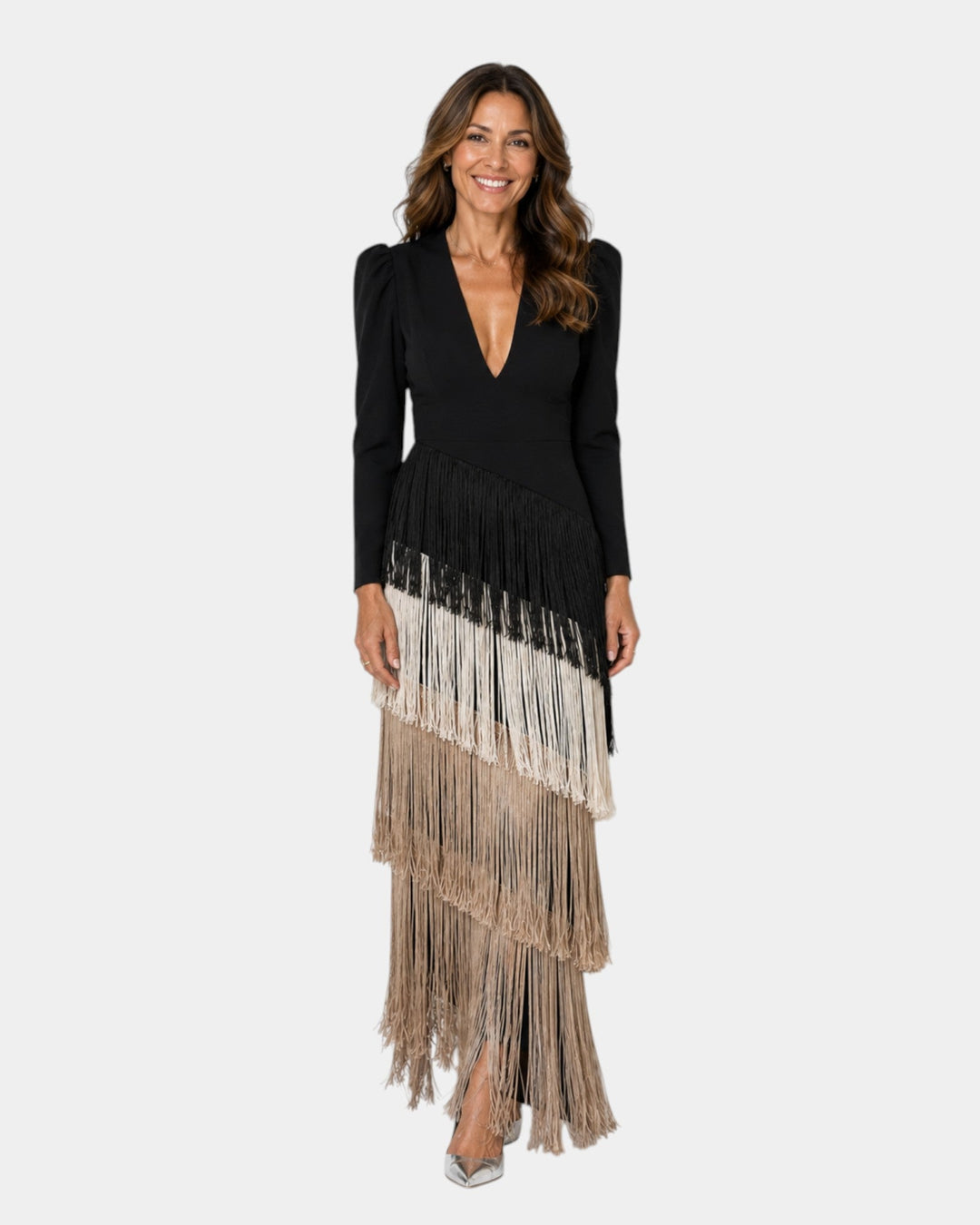 Eulalie | Elegant Midi Dress with Fringe Sleeves