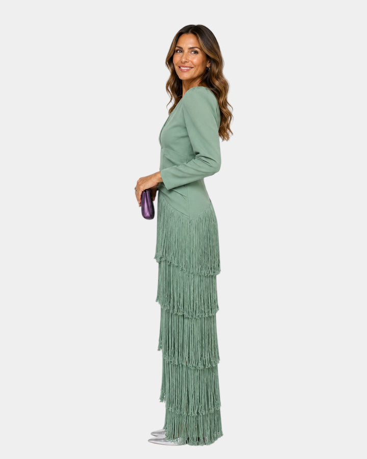Eulalie | Elegant Midi Dress with Fringe Sleeves