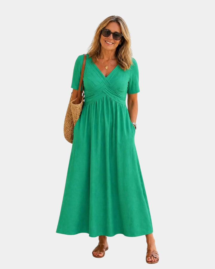Adriennette | Dress with Crossed V-Neck and Pockets