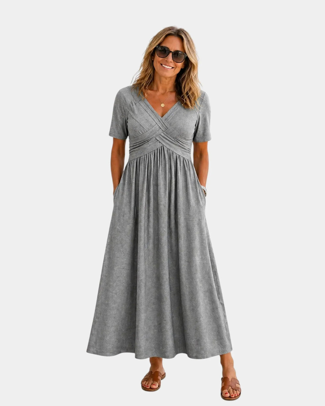 Adriennette | Dress with Crossed V-Neck and Pockets
