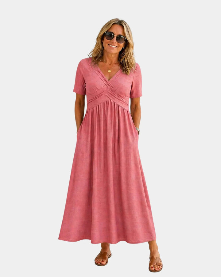 Adriennette | Dress with Crossed V-Neck and Pockets
