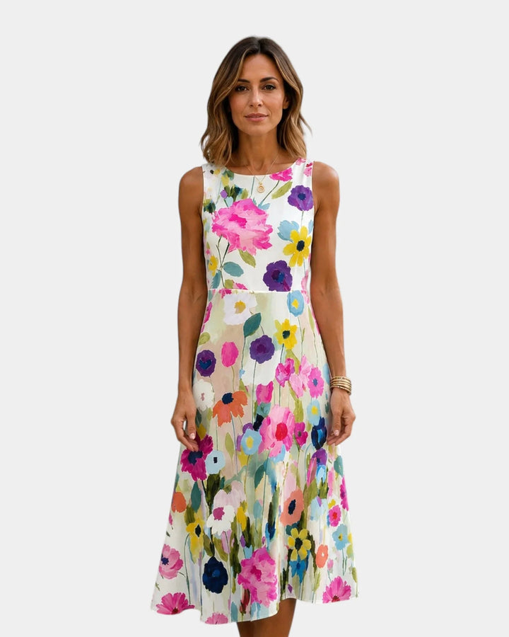 Vanina | Sleeveless Midi Dress with Floral Print