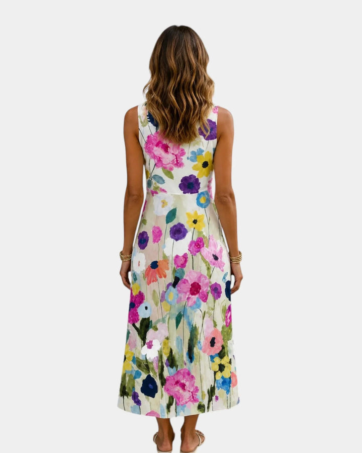 Vanina | Sleeveless Midi Dress with Floral Print