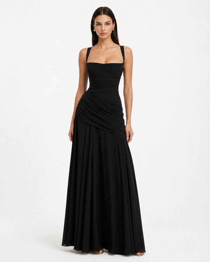 Enni – Pleated Maxi Dress with Square Neckline