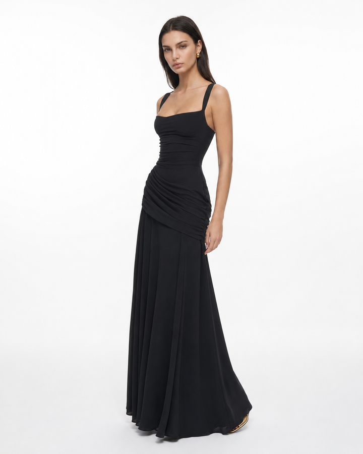 Enni – Pleated Maxi Dress with Square Neckline