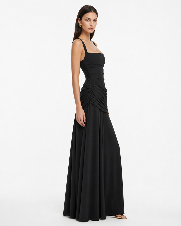 Enni – Pleated Maxi Dress with Square Neckline